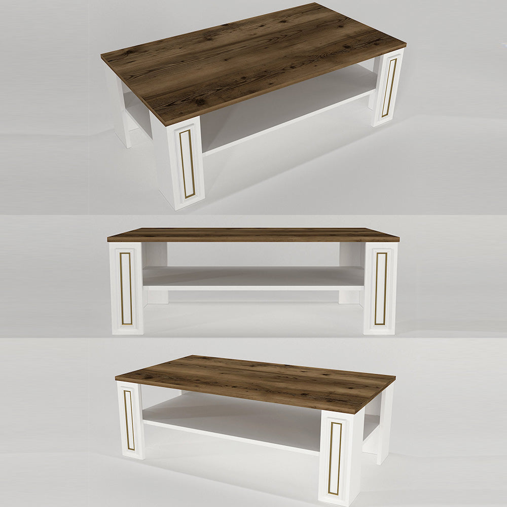 Table basse pour séjour SANSA 110 cm - Noyer et blanc à bordures en doré - Meublin.ma table basse Meublin.ma