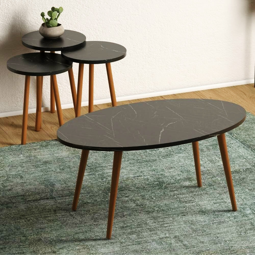 Set de 4 Tables pour séjour ou bureau - Effet marbré et noyer - Meublin.ma Meublin.ma