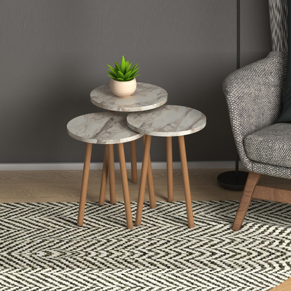 Set de Tables pour séjour ou bureau - Effet marbré et noyer - Meublin.ma Meuble TV Meublin.ma