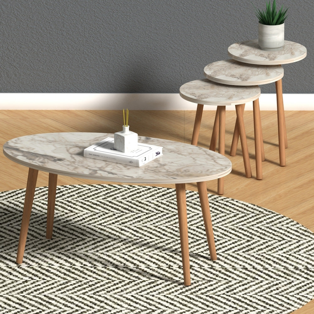 Set de Tables pour séjour ou bureau - Effet marbré et noyer - Meublin.ma Meuble TV Meublin.ma