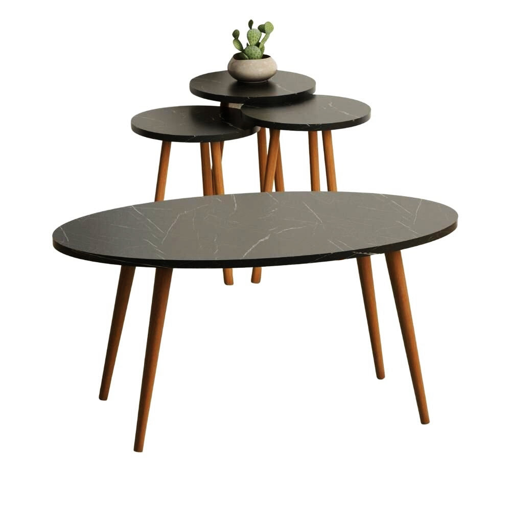 Set de 4 Tables pour séjour ou bureau - Effet marbré et noyer - Meublin.ma Meublin.ma