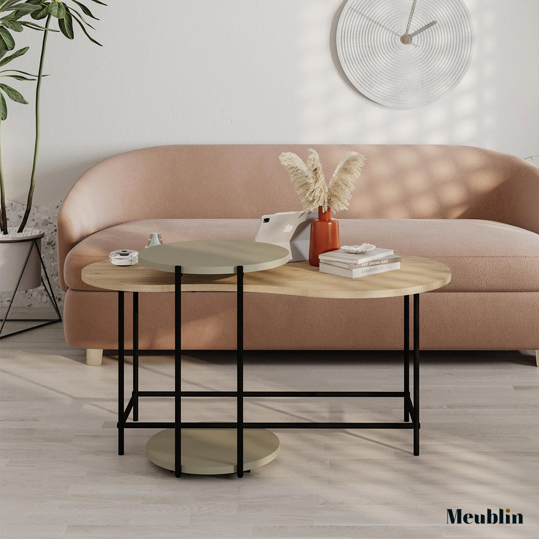 Set de 2 Tables pour séjour CUDDLE 102 cm - Chêne et Vert Cendre