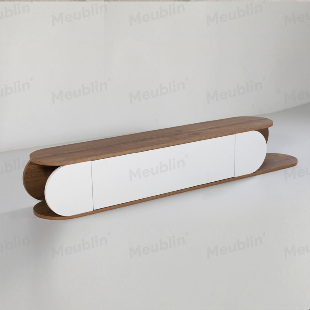 Meuble TV à design suspendu TONE 180 cm - Noyer et Blanc