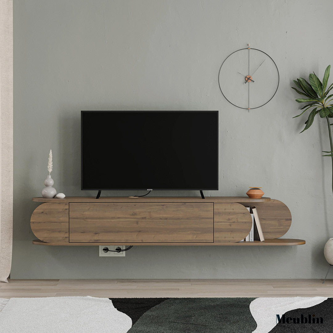 Meuble TV à design suspendu TONE 180 cm - Marron Noyer