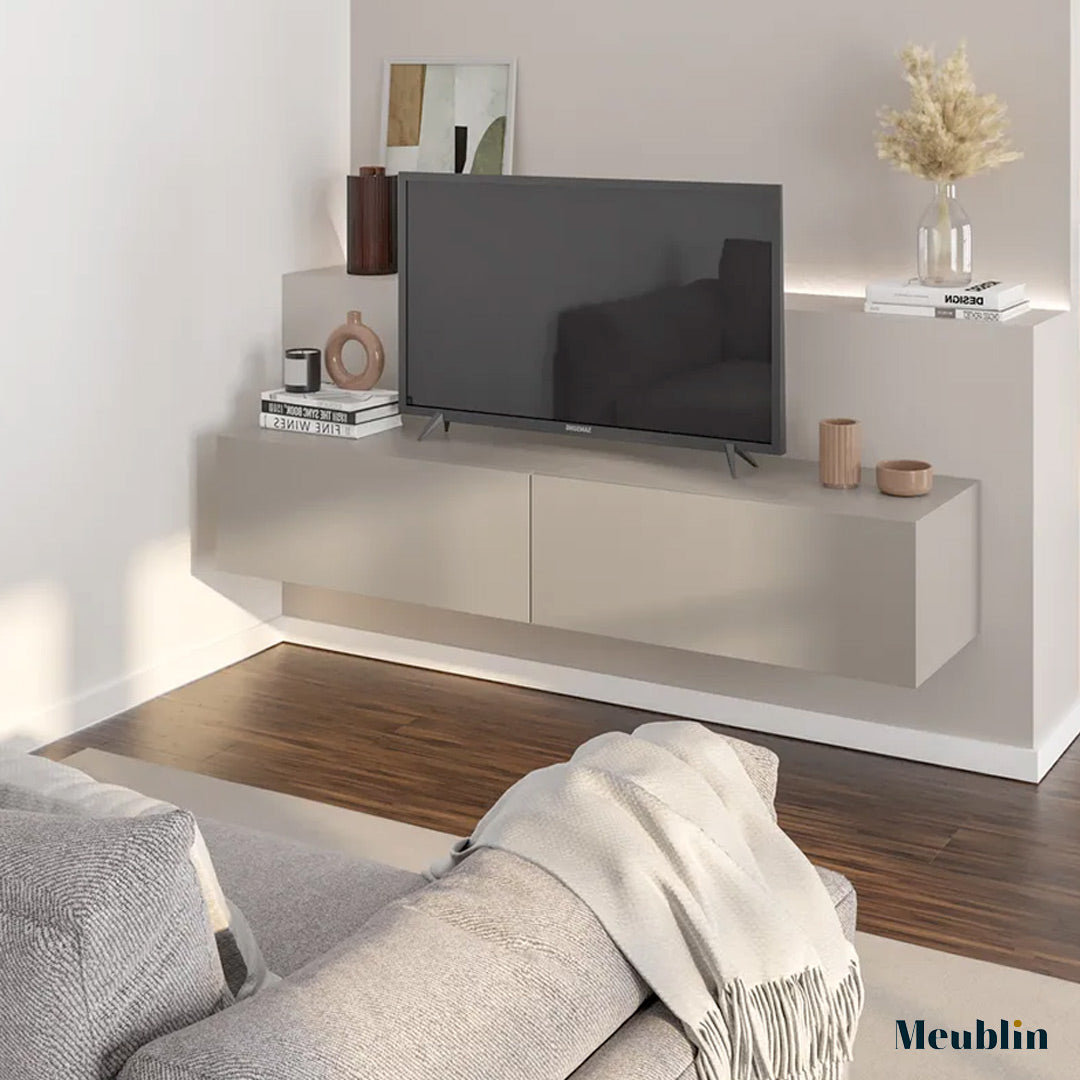 Meuble TV design mural suspendu FRANCY 135 cm - Beige Taupe