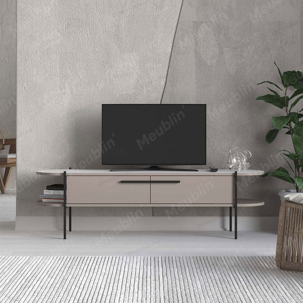 Table TV à design minimaliste OTIS 160 cm - Beige Cappuccino et Blanc