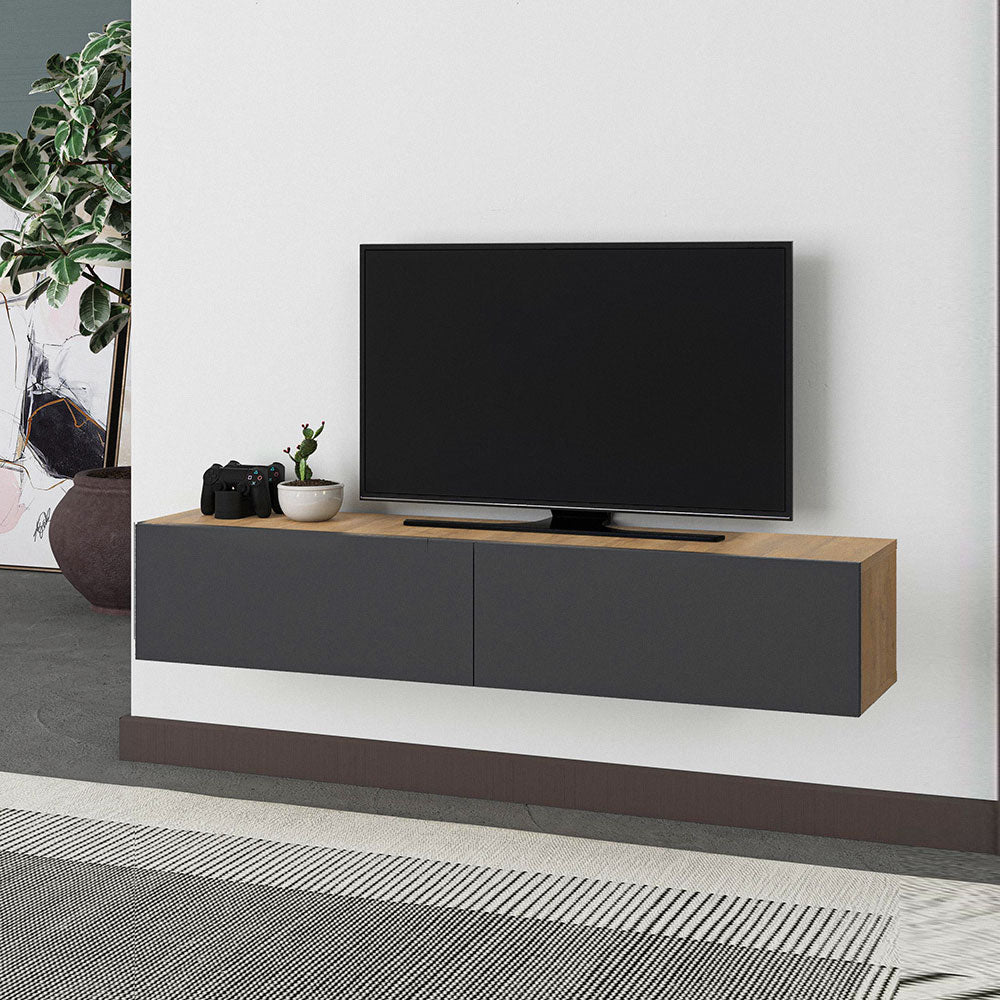 Meuble TV design suspendu FRANCY 135 cm - Chêne et Gris