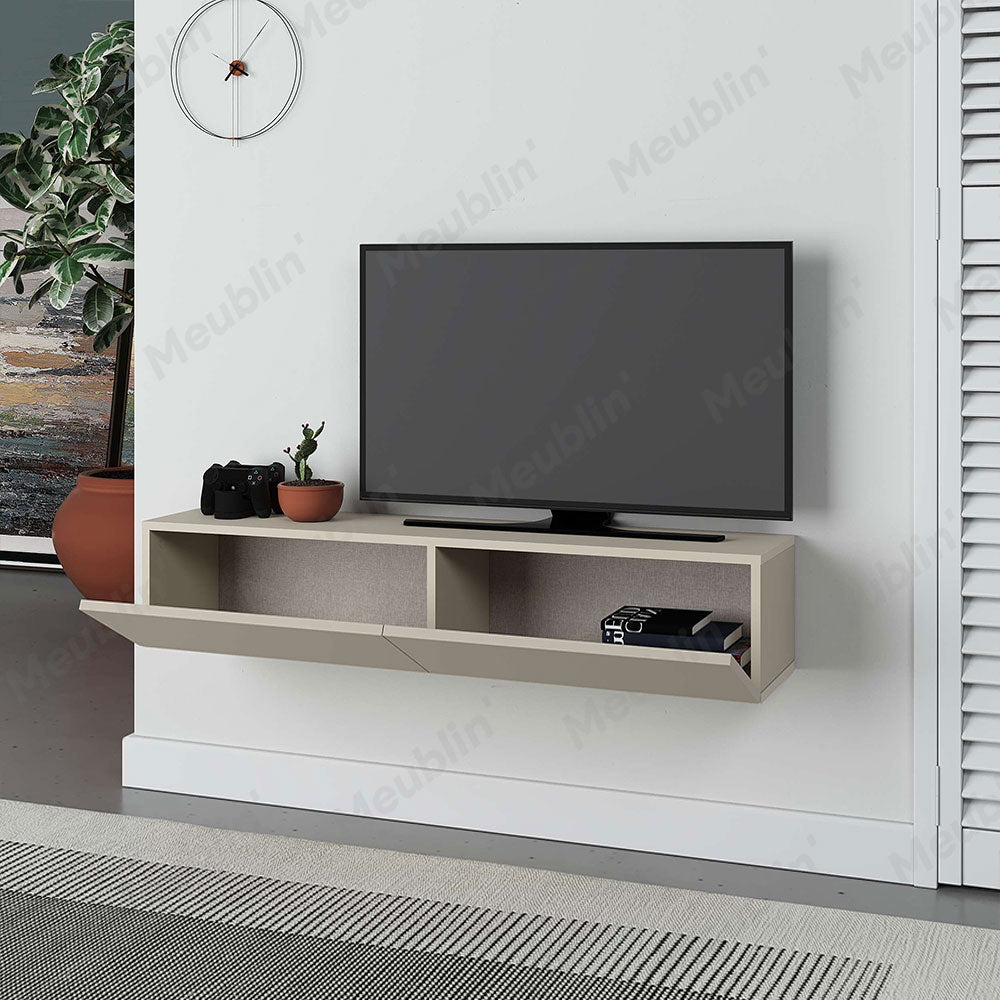 Meuble TV design mural suspendu FRANCY 135 cm - Beige Taupe