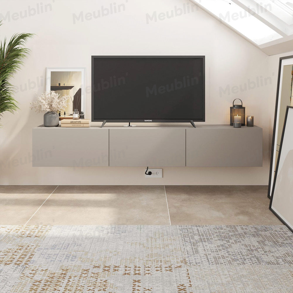 Meuble TV design suspendu FRANCY 180 cm - Beige Taupe