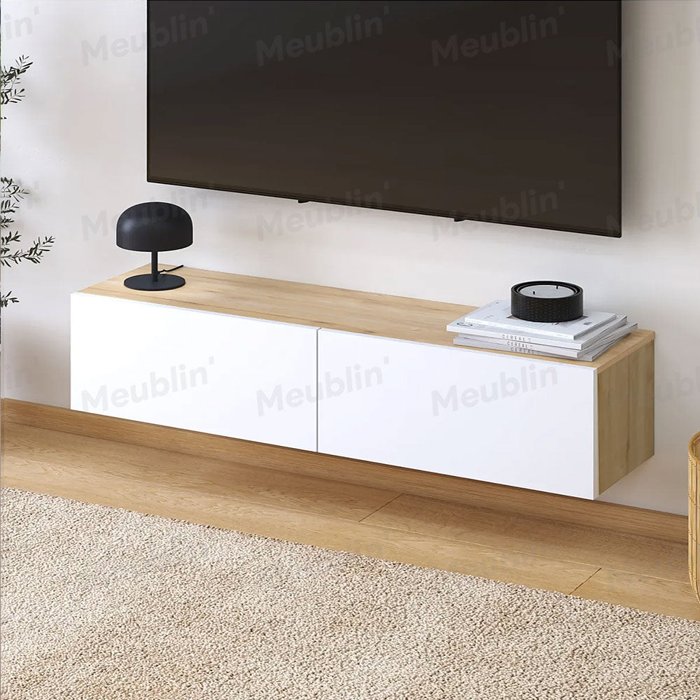 Meuble TV design suspendu ARISTO 135 cm - Chêne et blanc