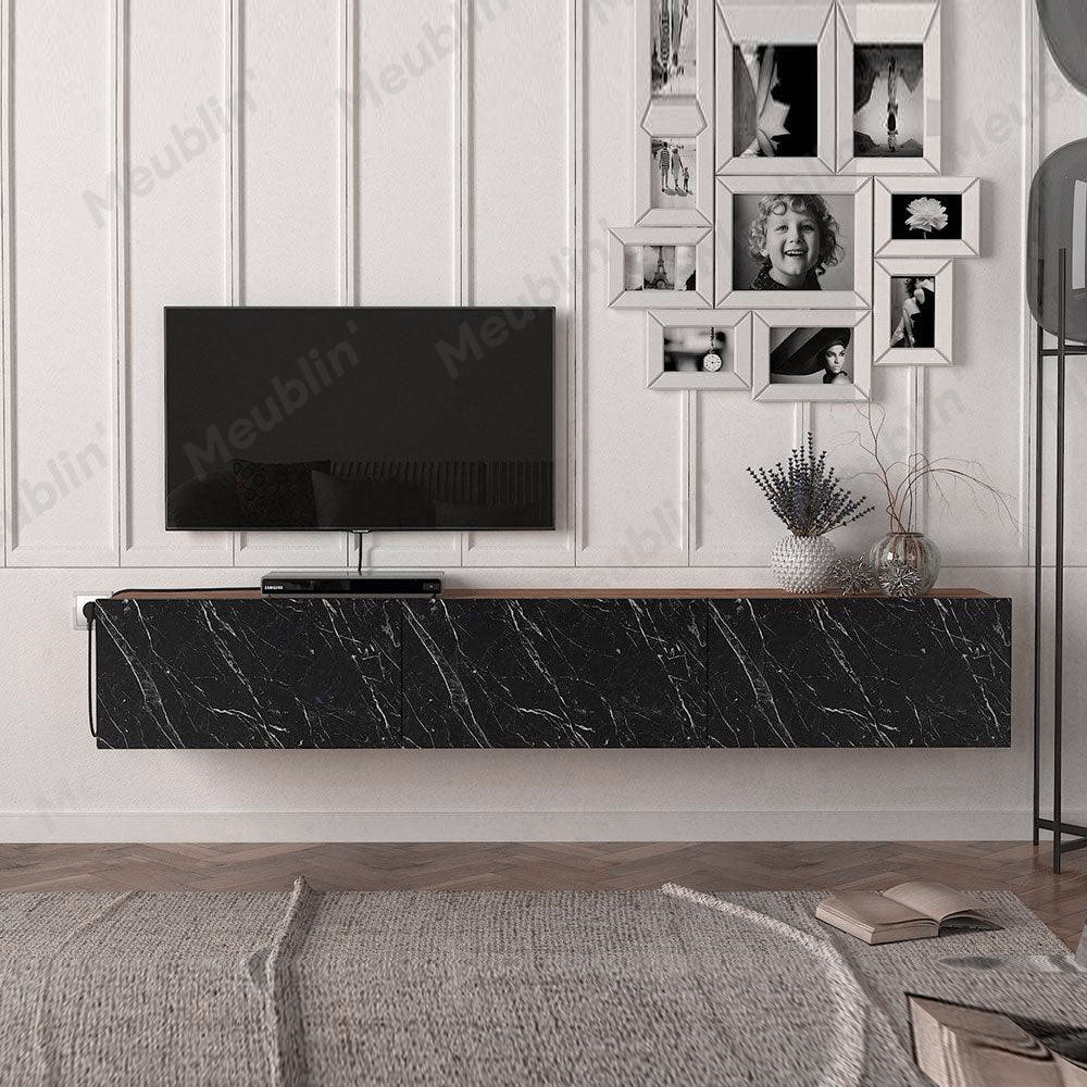 Meuble TV design suspendu DAMLA 180 cm - Noyer Marbré