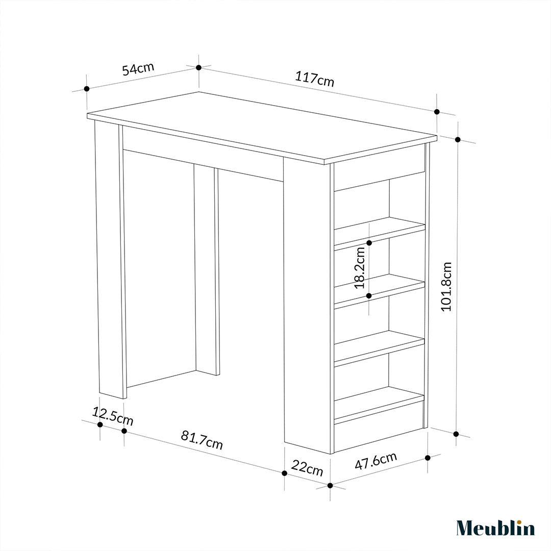 Table bar à manger en bois SWALLO 117 cm - Blanc et Gris Béton