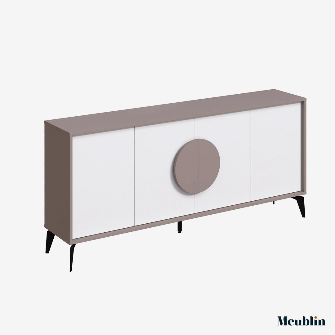 Console GORA 180 cm - Bahut de rangement - Cappuccino et Blanc