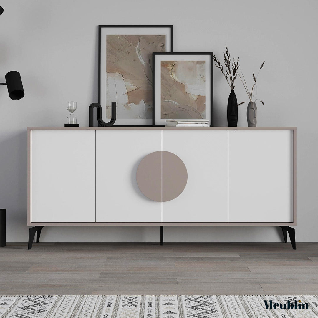 Console GORA 180 cm - Bahut de rangement - Cappuccino et Blanc
