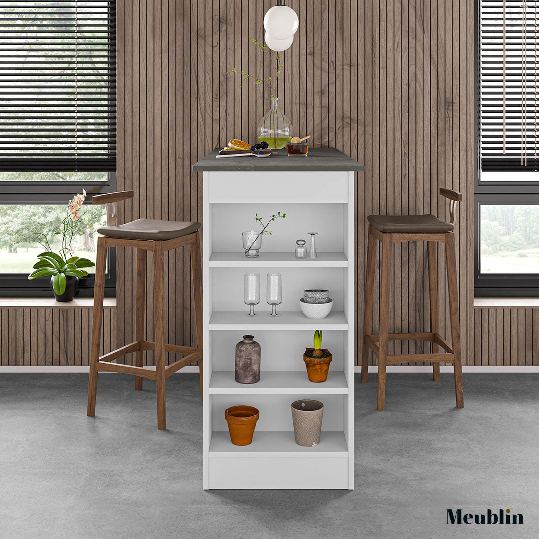 Table bar à manger en bois SWALLO 117 cm - Blanc et Gris Béton