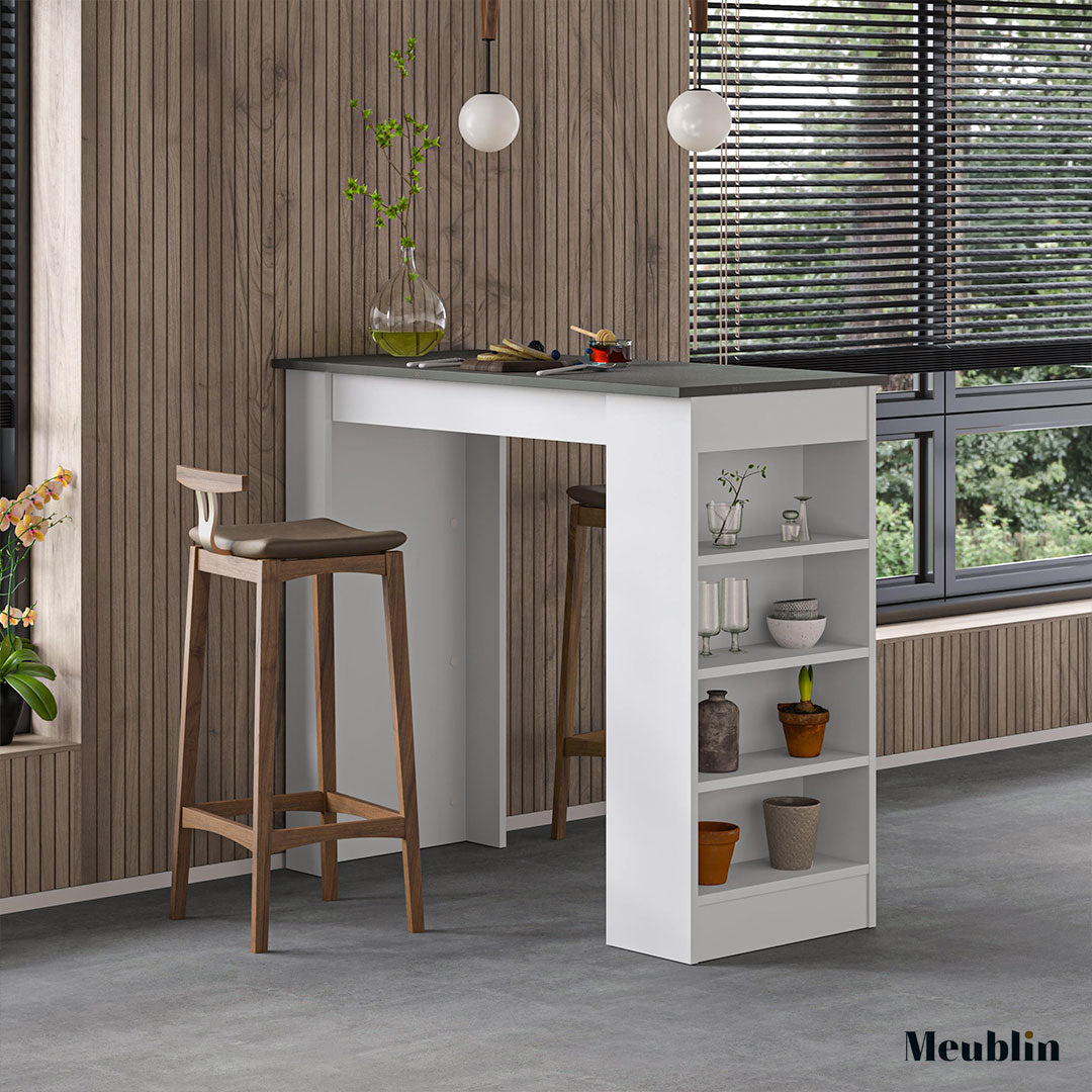 Table bar à manger en bois SWALLO 117 cm - Blanc et Gris Béton