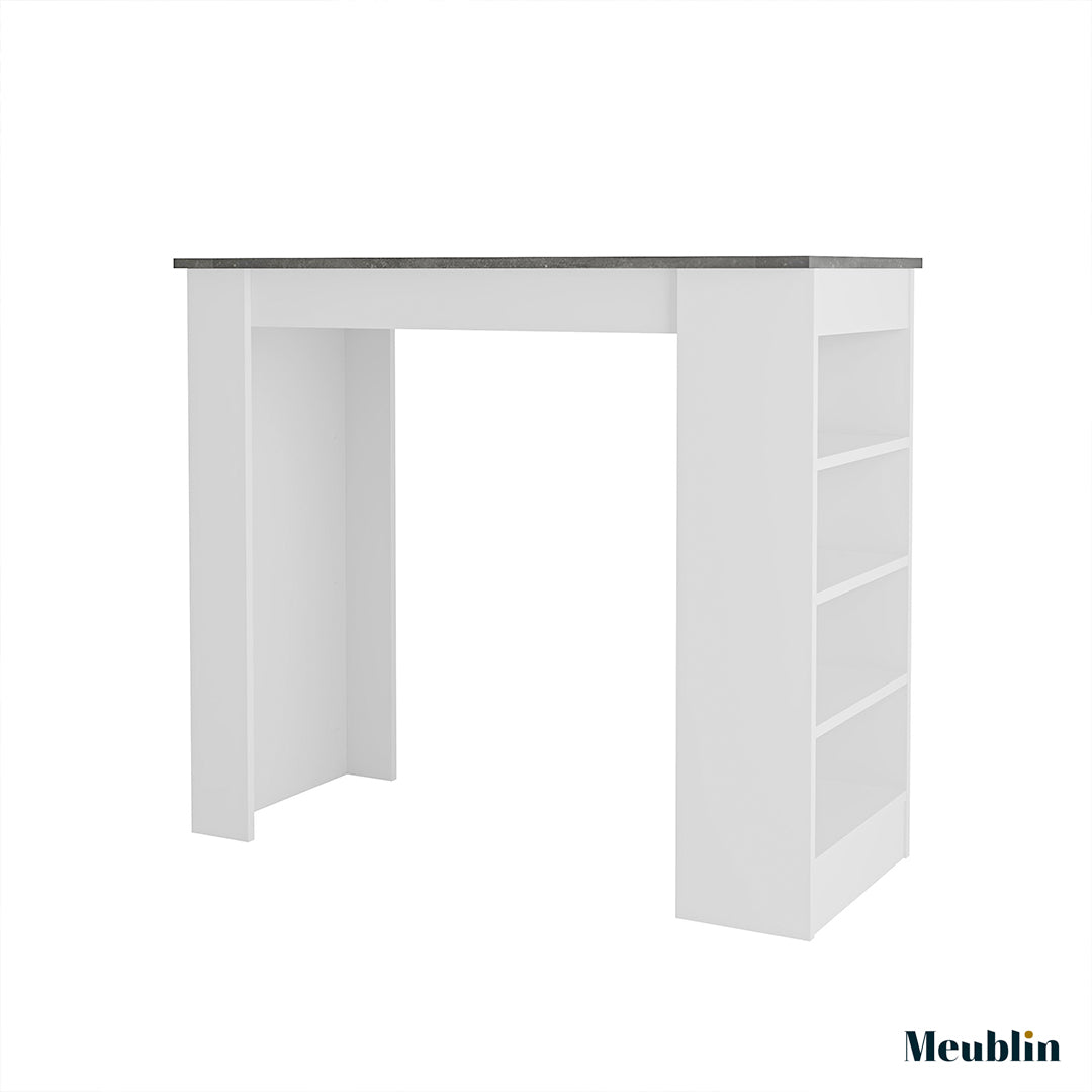 Table bar à manger en bois SWALLO 117 cm - Blanc et Gris Béton