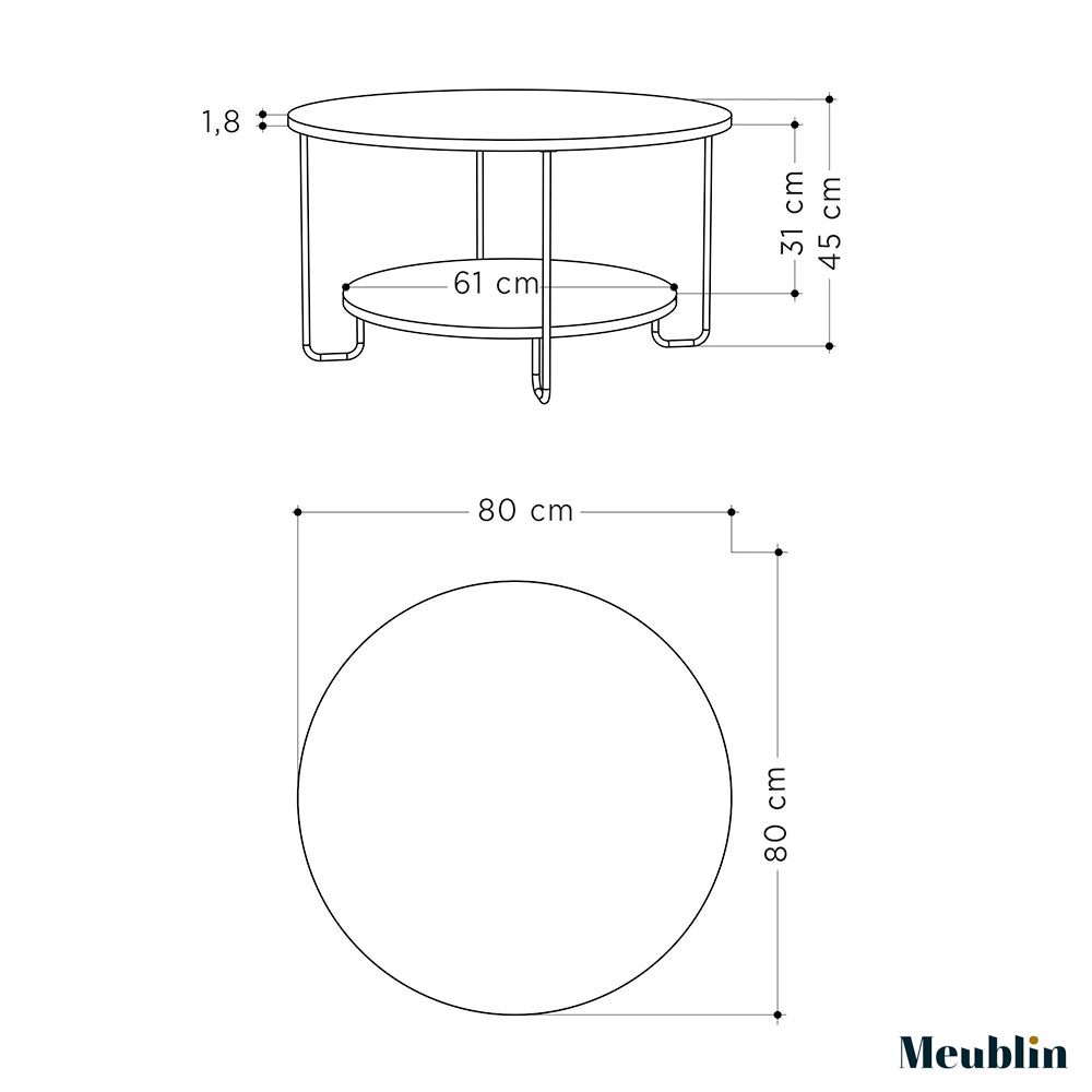 Table basse ronde pour séjour CORRO 80 cm - Cappuccino