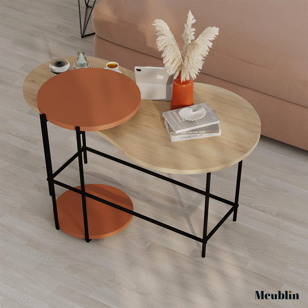 Set de 2 Tables pour séjour CUDDLE 102 cm - Chêne et Terracotta