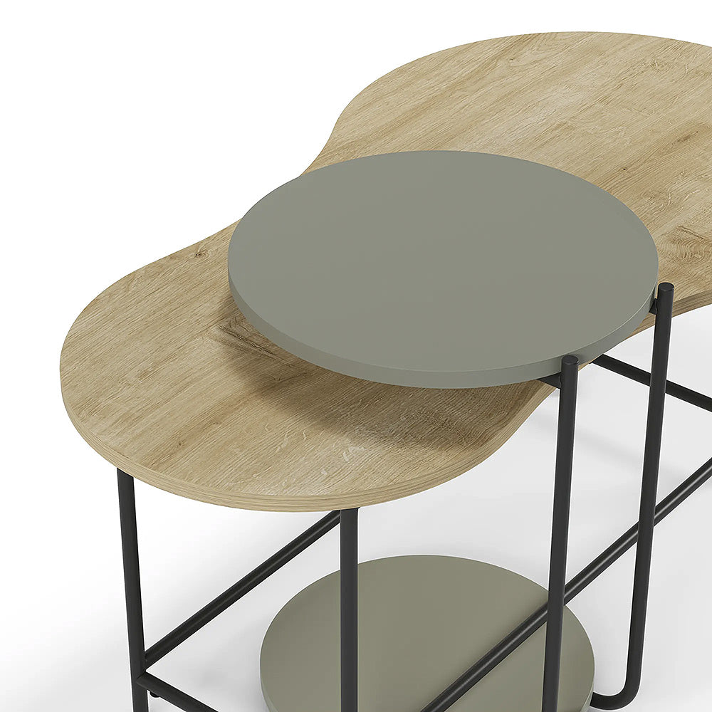 Set de 2 Tables pour séjour CUDDLE 102 cm - Chêne et Vert Cendre