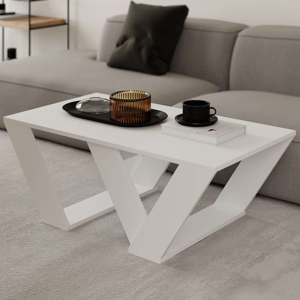 Table basse moderne pour séjour PIPRA 110 cm - en bois Blanc - Meublin.ma table basse Meublin.ma