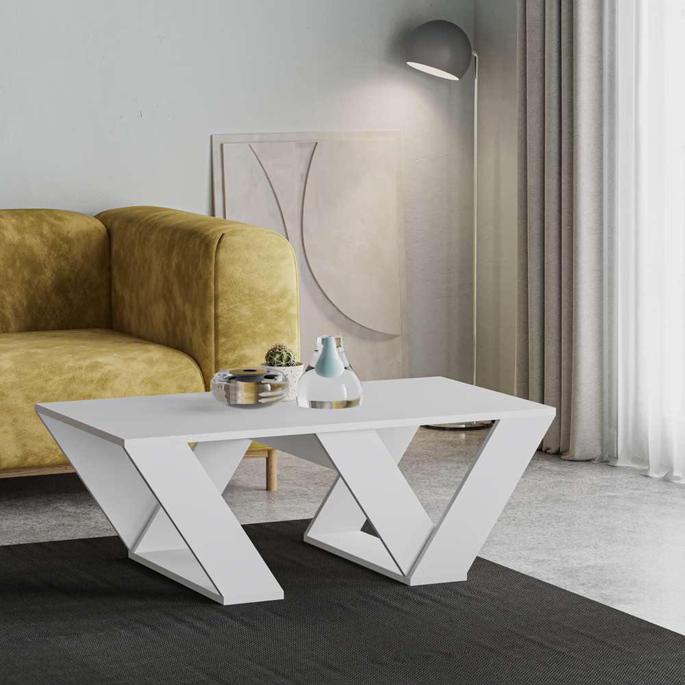 Table basse moderne pour séjour PIPRA 110 cm - en bois Blanc - Meublin.ma table basse Meublin.ma