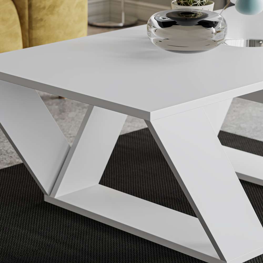 Table basse moderne pour séjour PIPRA 110 cm - en bois Blanc - Meublin.ma table basse Meublin.ma