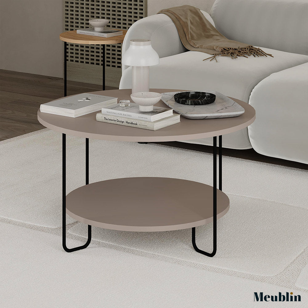 Table basse ronde pour séjour CORRO 80 cm - Cappuccino