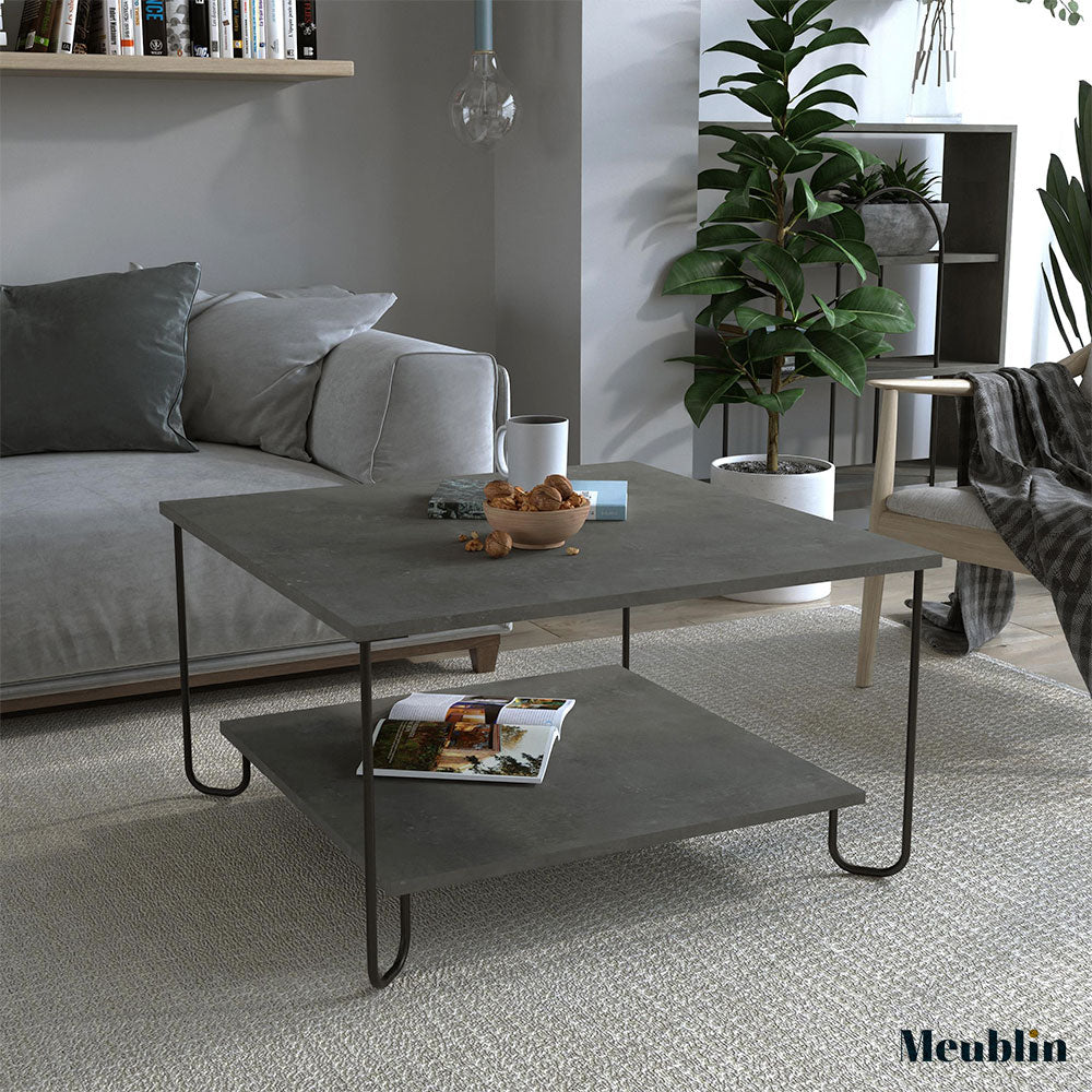 Table basse carrée pour séjour MARBO 80 cm - Gris Béton