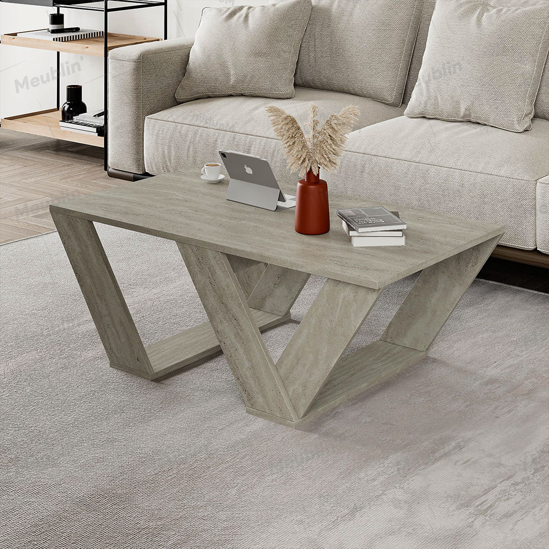 Table basse moderne pour séjour PIPRA 110 cm - effet Travertin