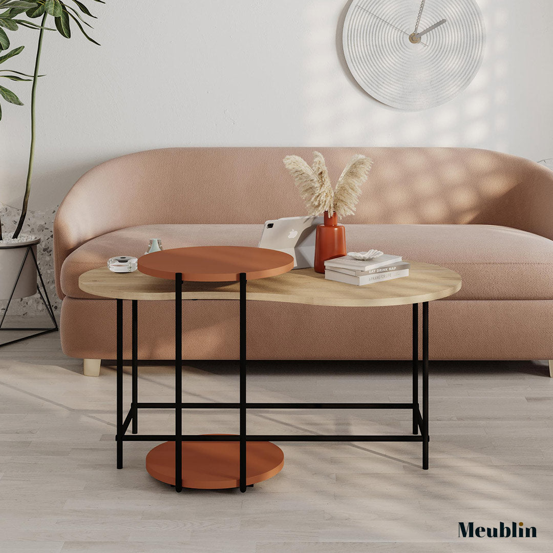 Set de 2 Tables pour séjour CUDDLE 102 cm - Chêne et Terracotta