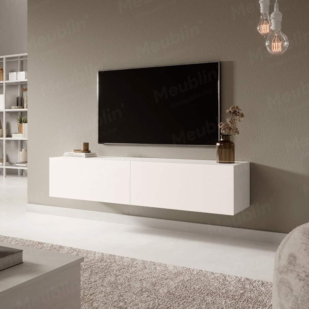 Meuble TV suspendu ARISTO 135 cm - Blanc - Décoration d'intérieur - Meublin.ma Meuble TV Meublin.ma