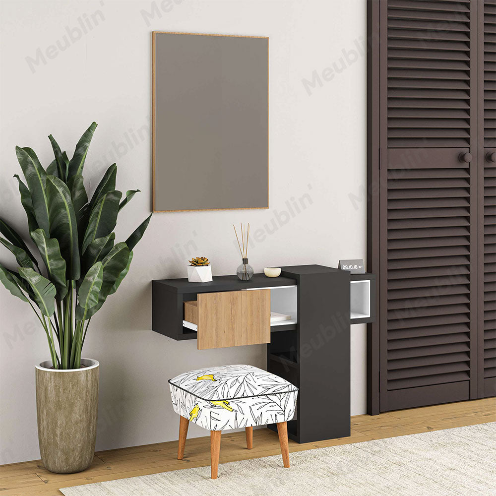 Console coiffeuse EFES 100 cm avec miroir - Gris et Chêne