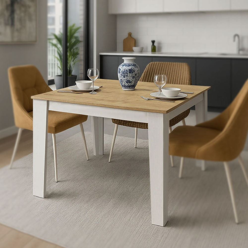 Table à manger en bois DARLEN 110 cm - Blanc et Chêne