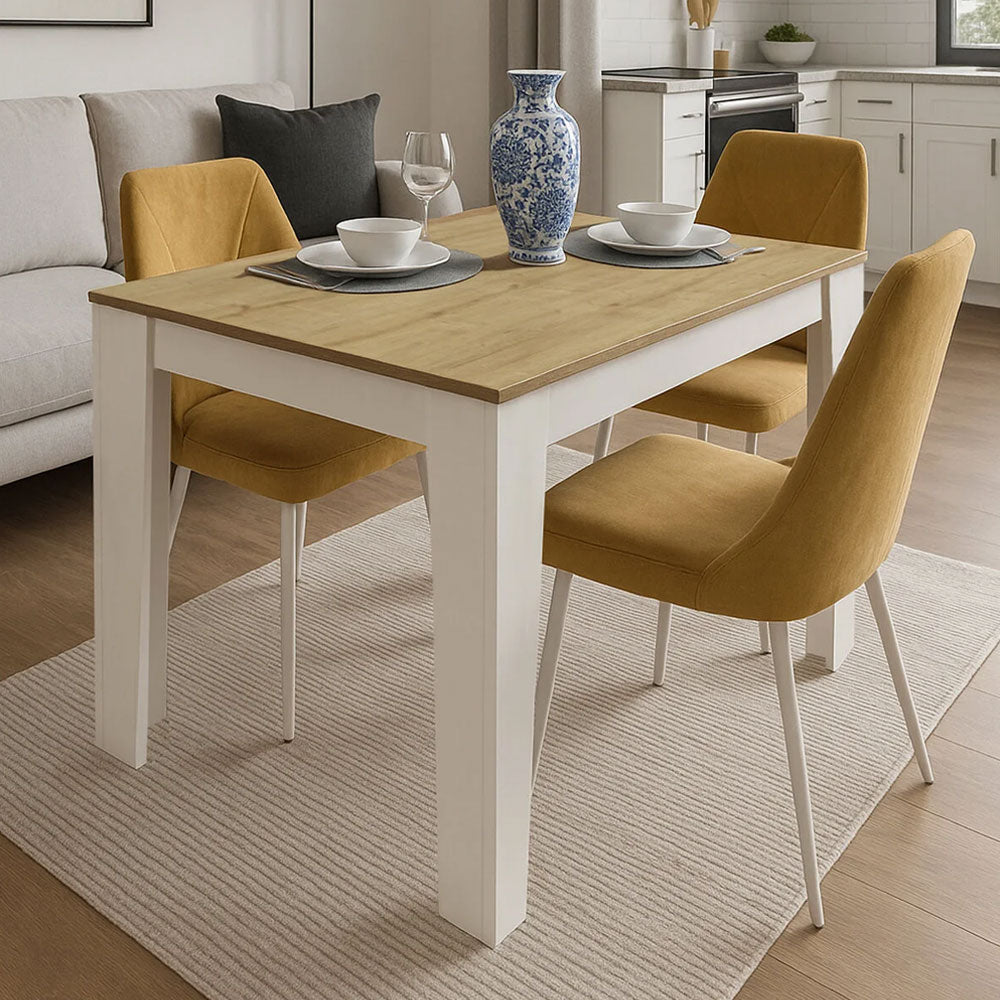 Table à manger en bois DARLEN 110 cm - Blanc et Chêne