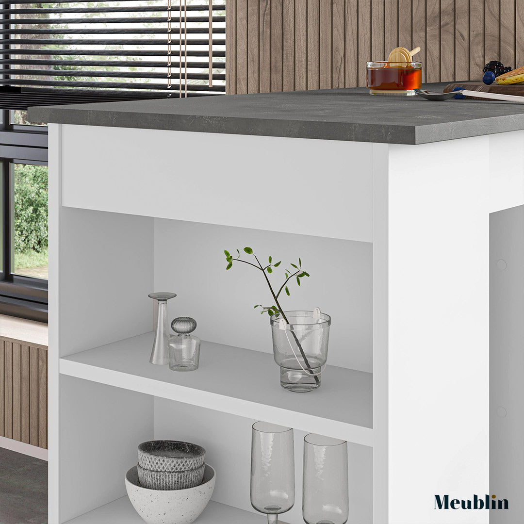 Table bar à manger en bois SWALLO 117 cm - Blanc et Gris Béton