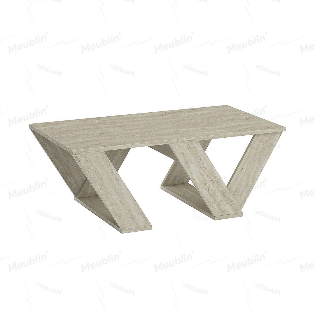 Table basse moderne pour séjour PIPRA 110 cm - effet Travertin