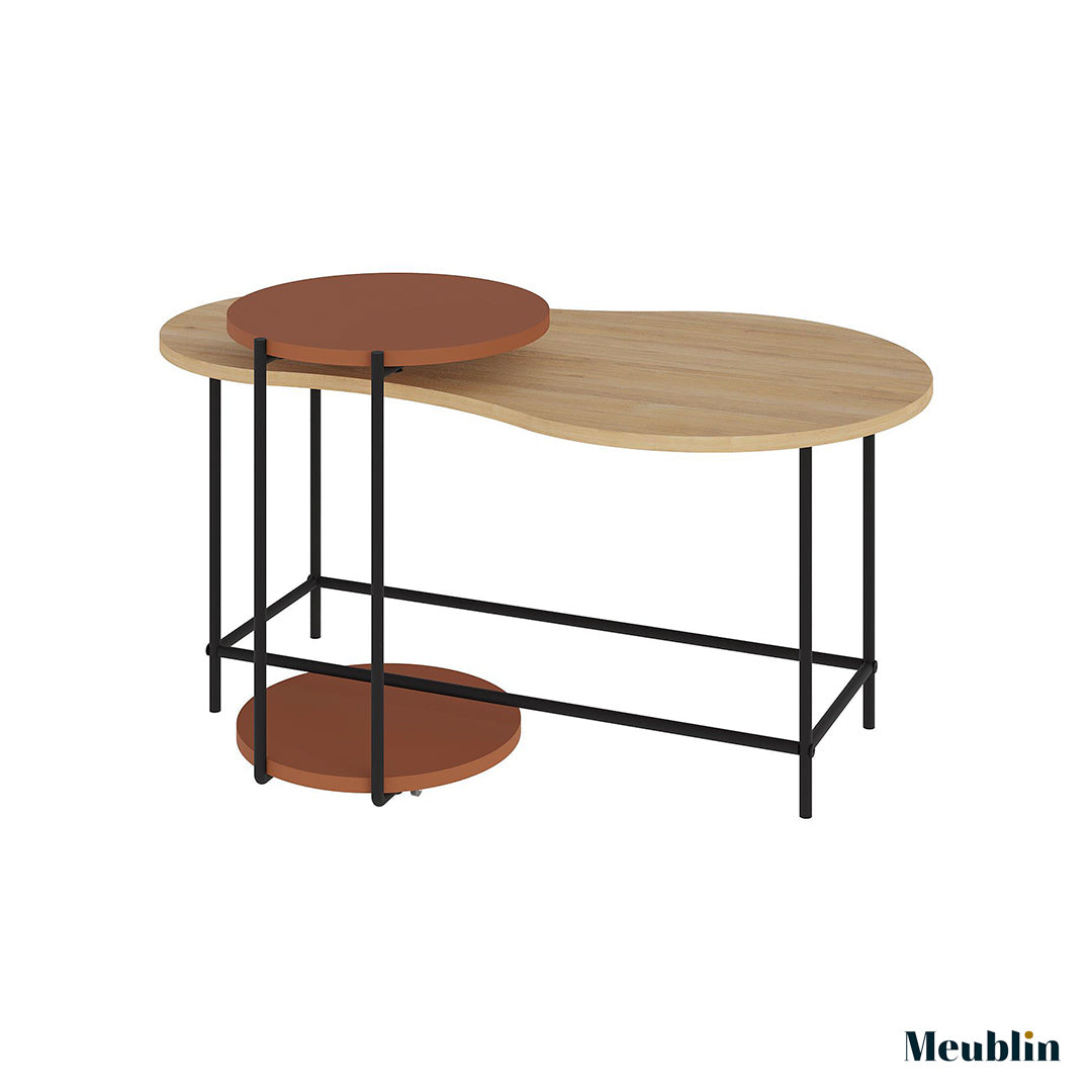 Set de 2 Tables pour séjour CUDDLE 102 cm - Chêne et Terracotta