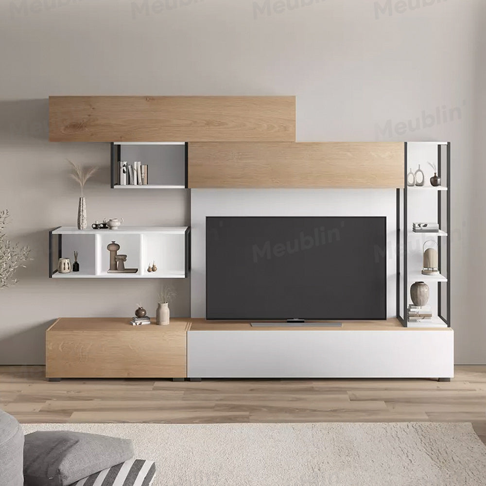 Ensemble de Meuble TV avec rangement TRONADOR 260 cm - Blanc et Chêne