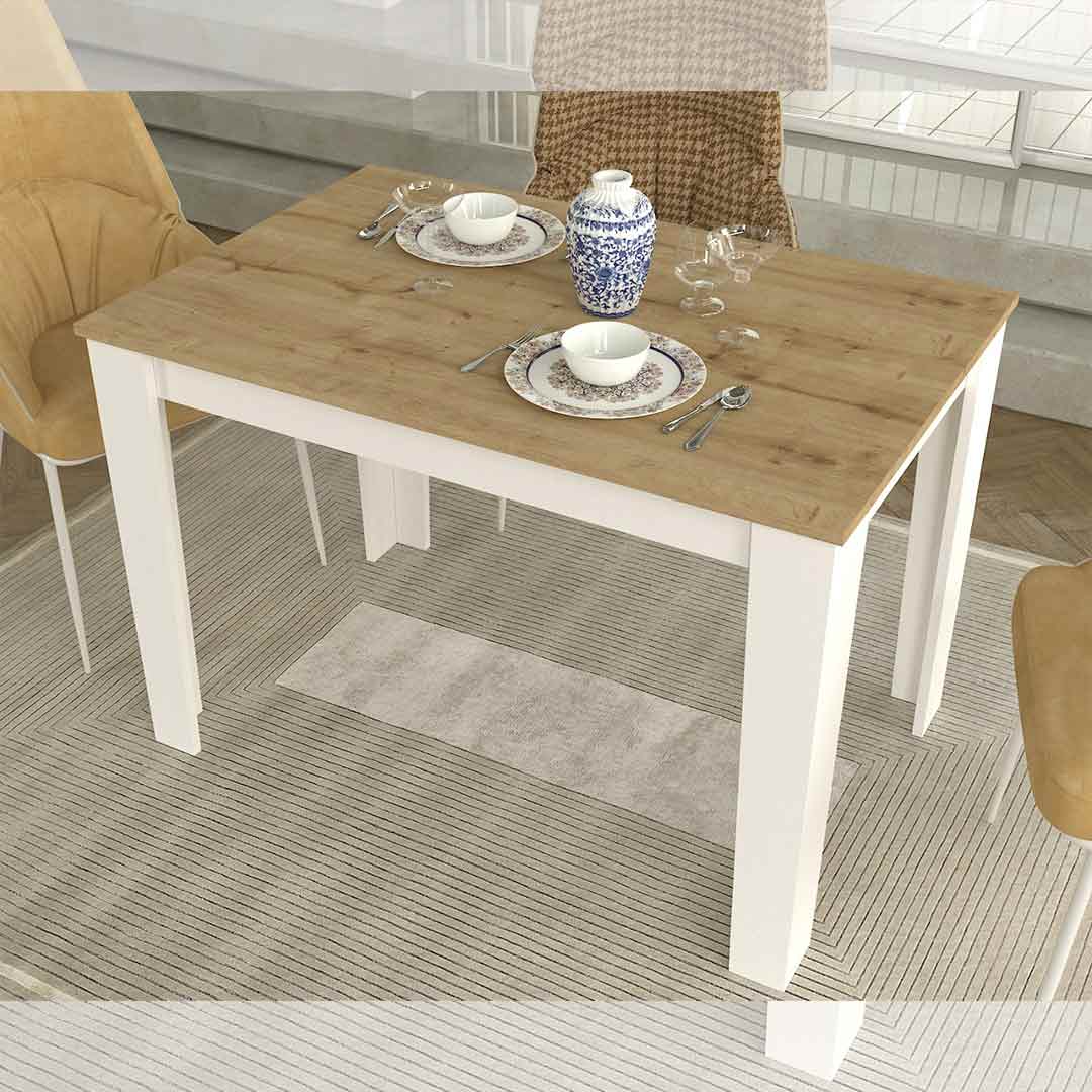 Table à manger en bois DARLEN 110 cm - Blanc et Chêne - Meublin.ma Table salle a manger Meublin.ma