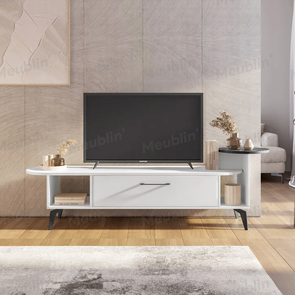 Meuble TV moderne ADA 190 cm pour séjour ou salon - Blanc