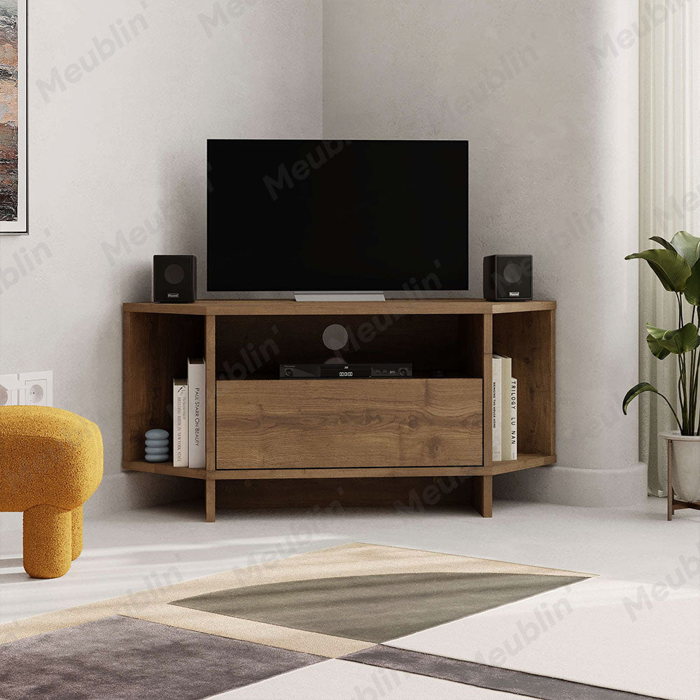 Stand TV moderne VIVA 96 cm pour séjour ou salon - Marron Noyer