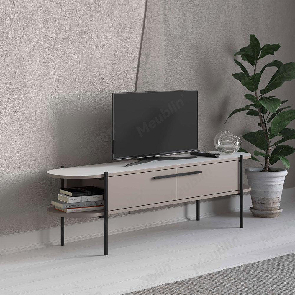 Table TV à design minimaliste OTIS 160 cm - Beige Cappuccino et Blanc