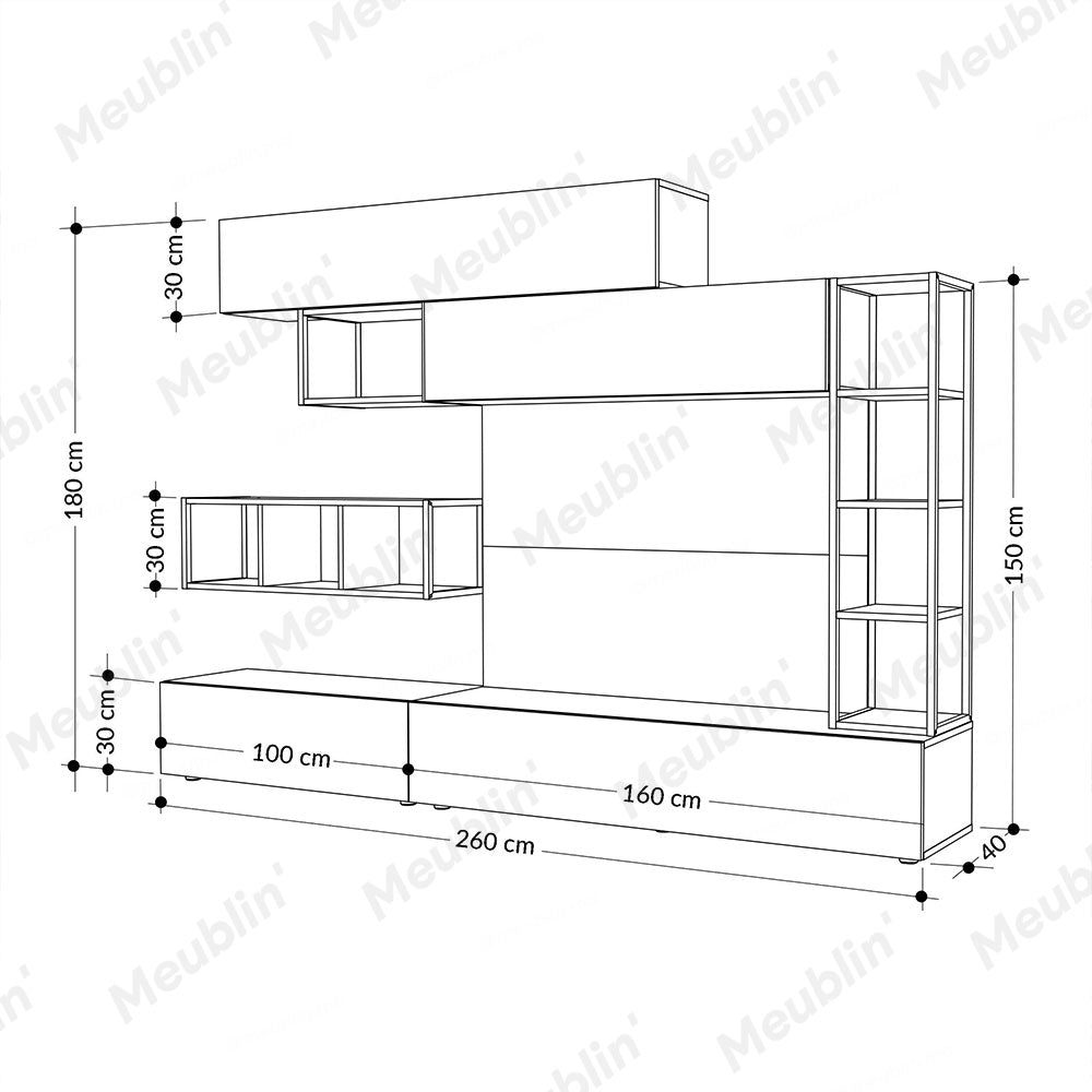 Ensemble de Meuble TV avec rangement TRONADOR 260 cm - Blanc et Chêne