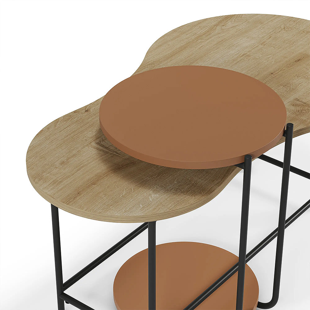 Set de 2 Tables pour séjour CUDDLE 102 cm - Chêne et Terracotta