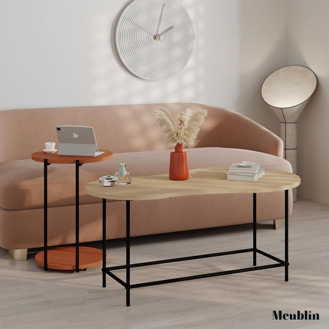 Set de 2 Tables pour séjour CUDDLE 102 cm - Chêne et Terracotta
