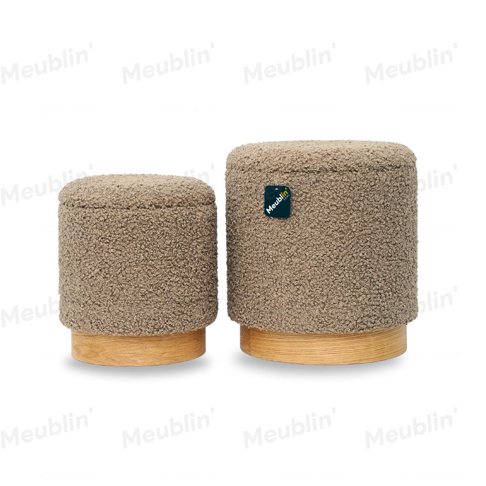 Ensemble de 2 tabourets bouclette Kaki - séjour ou chambre à coucher