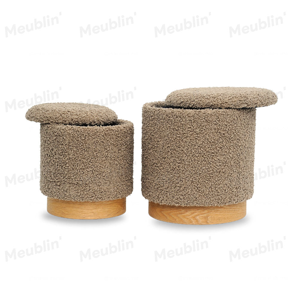 Ensemble de 2 tabourets bouclette Kaki - séjour ou chambre à coucher