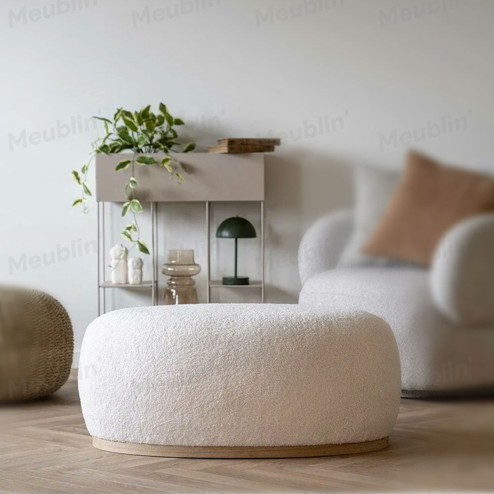Tabouret de luxe en bouclette - Blanc cassé - Séjour et Salon