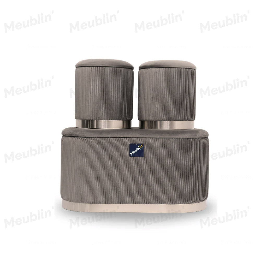 Set de 3 tabourets Velours Gris PRESTIGE - chambre à coucher